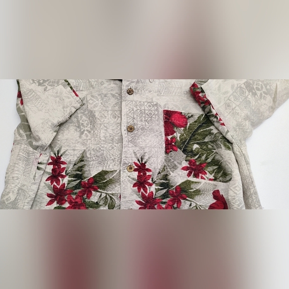 Havana Jack's Cafe Tropical Shirt Men's Sz XL Grey/Burgundy Button Down SILK - Picture 5 of 9